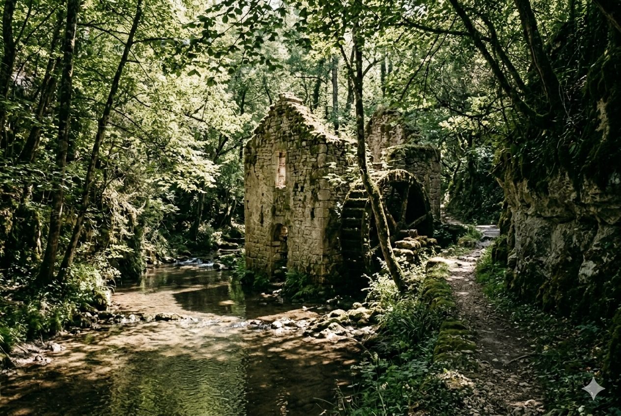 ancien moulin dans les gorges de l'Alzou près de Rocamadour